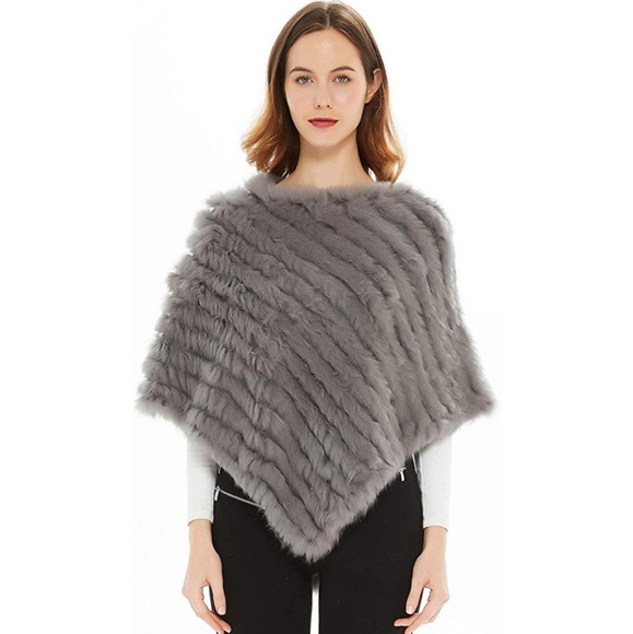 Faux Fur Rhinestone Poncho - Elegant Winter Cape Wrap